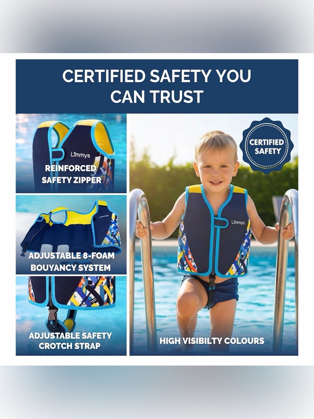 Limmy's Kids Swim Float Vest in Yellow & Navy
